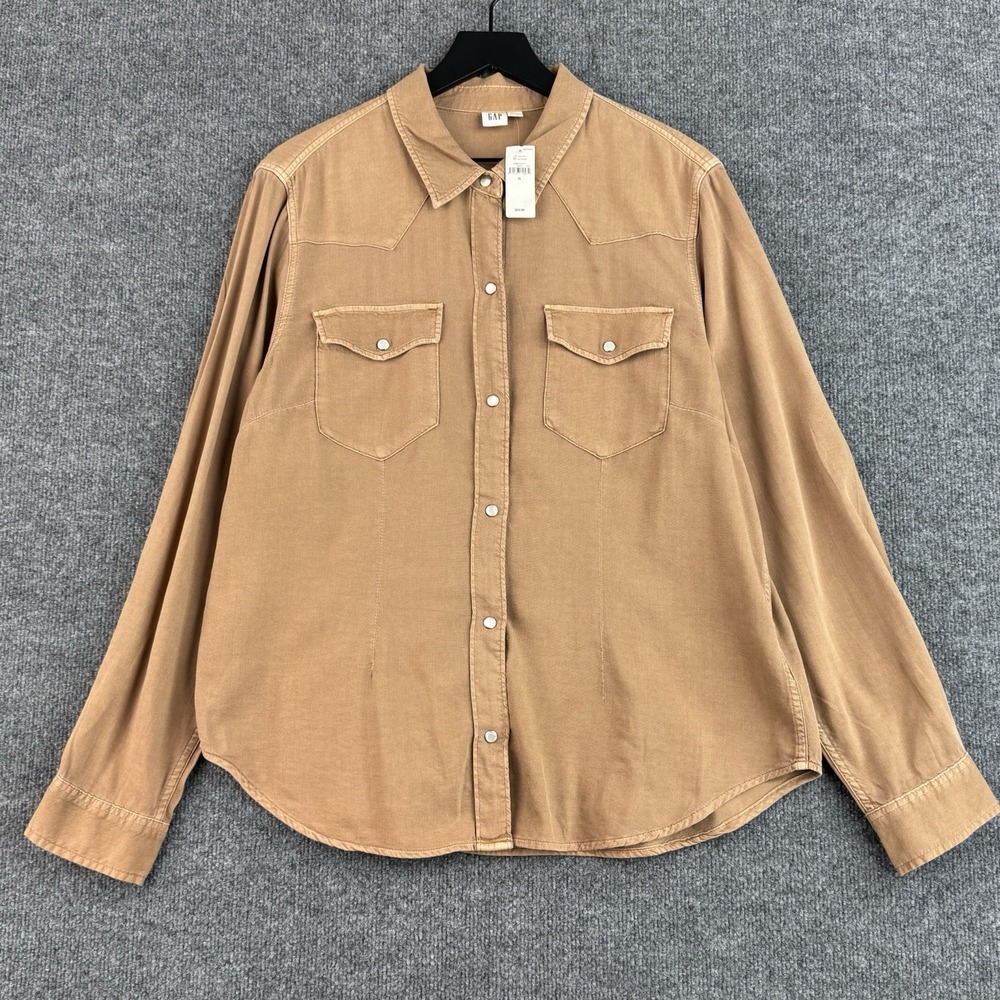 GAP Denim Western Shirt Womens XL Mojave Brown Pearl Snap Long Sleeve NWT